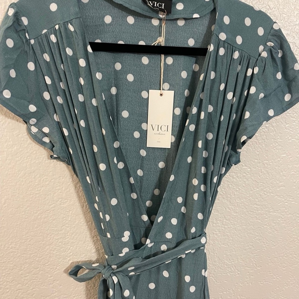 VICI Teal and White Polka Dot Dress